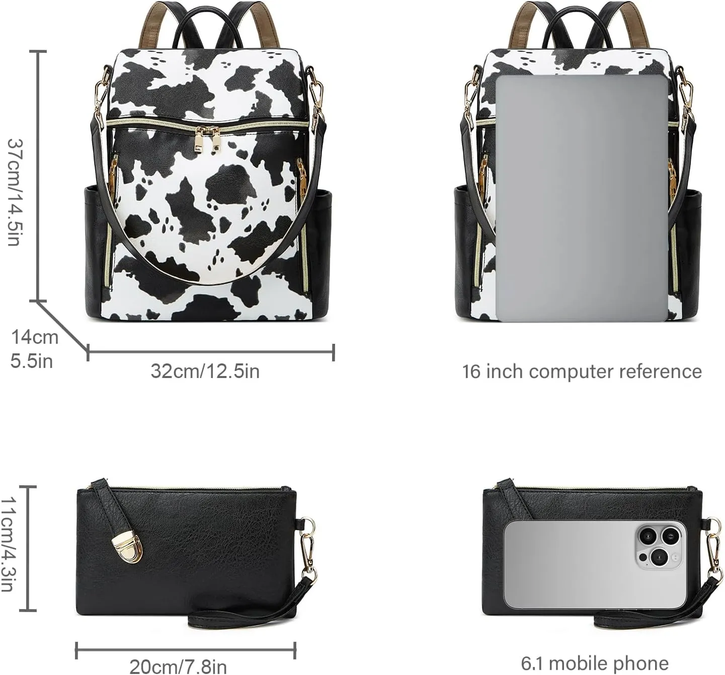 Makes Backpack Purse for Women PU Leather Travel Satchel Handbag Convertible Design Bag with Purse 2 Piece