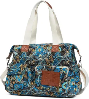 Malirona Women's Floral Canvas Messenger Bag Multi Pockets Shoulder Handbag Large Hobo Crossbody Fashion Top Handle Satchel