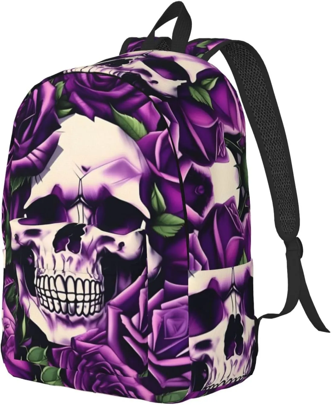 Many Purple Rose Skull Print Laptop Backpack For Women Travel Canvas Bookbag For Men Outdoor Fashion Casual Daypack