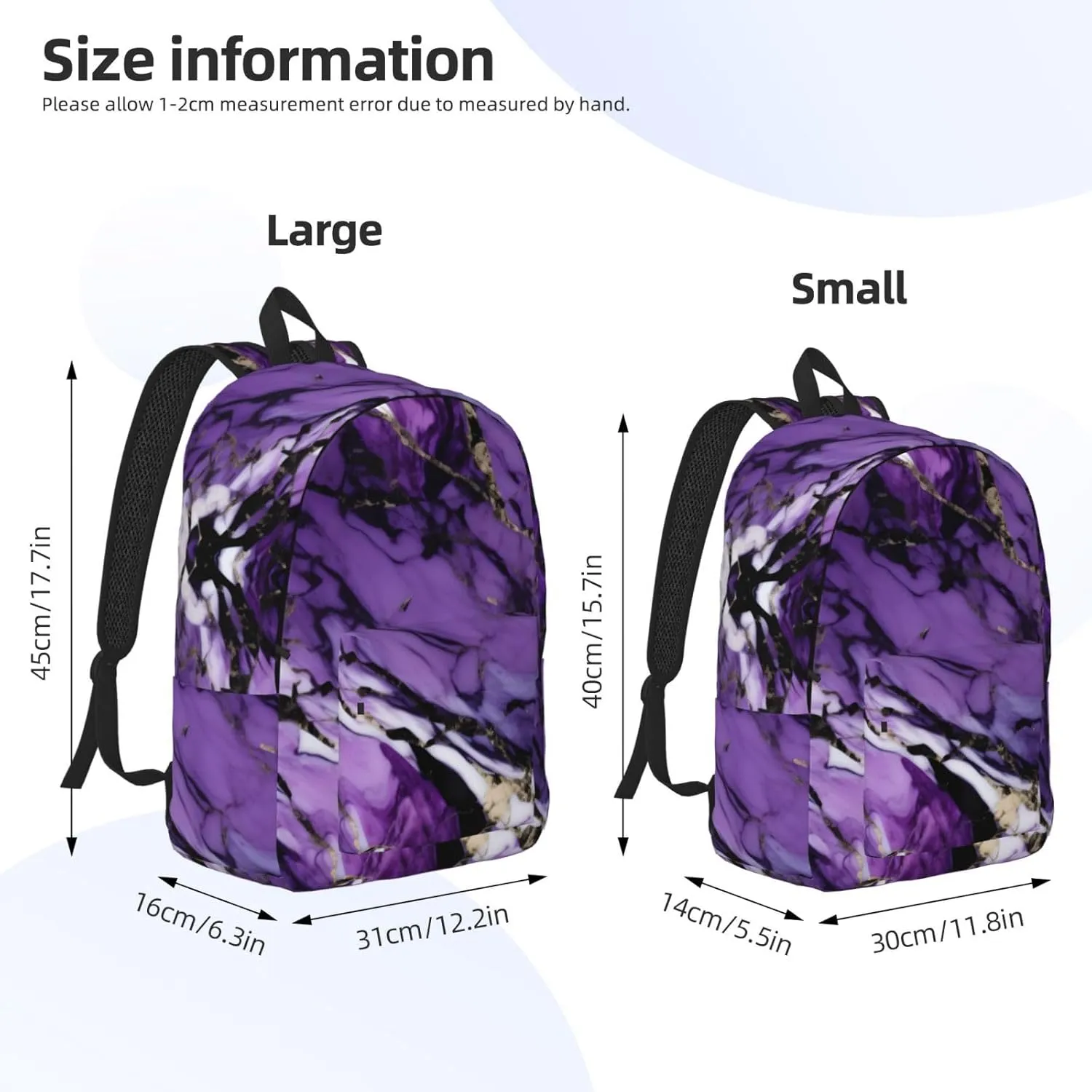 Marble Purple Print Laptop Backpack For Women Travel Canvas Bookbag For Men Outdoor Fashion Casual Daypack