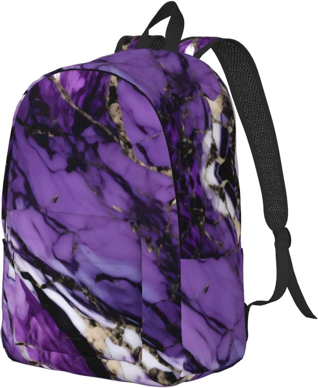 Marble Purple Print Laptop Backpack For Women Travel Canvas Bookbag For Men Outdoor Fashion Casual Daypack