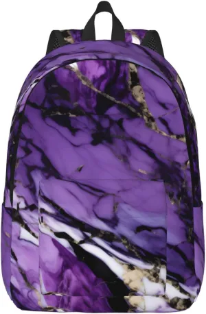 Marble Purple Print Laptop Backpack For Women Travel Canvas Bookbag For Men Outdoor Fashion Casual Daypack