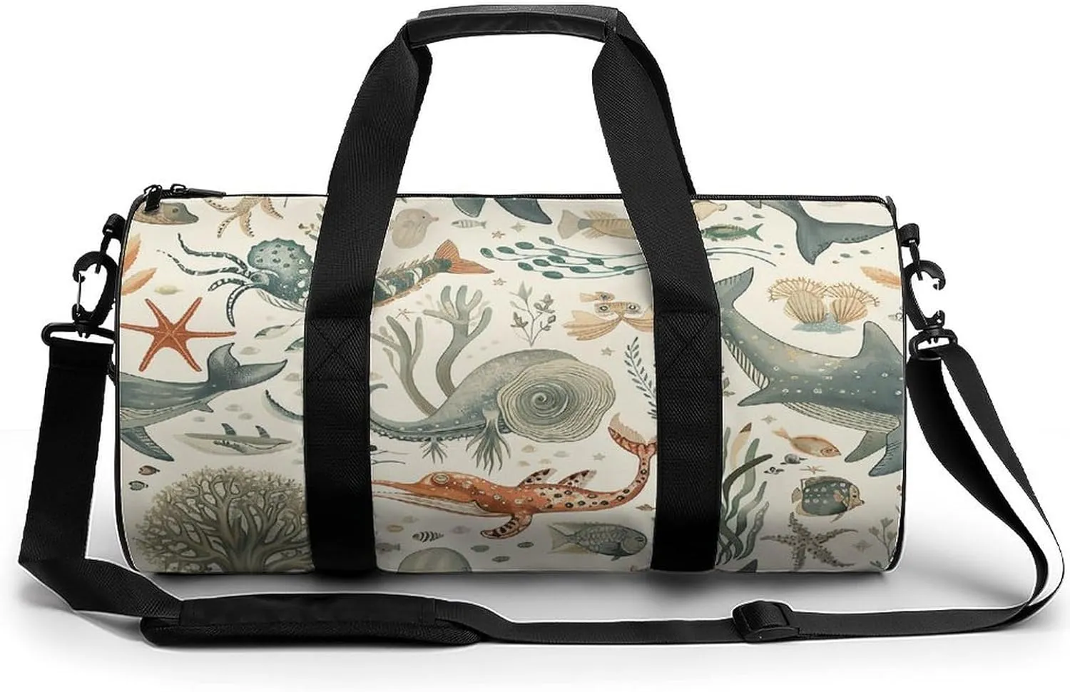 Marine Animal Pattern Gym Bag Small Travel Duffle Bag with Compartment Carry On Weekender Bag for Women Men