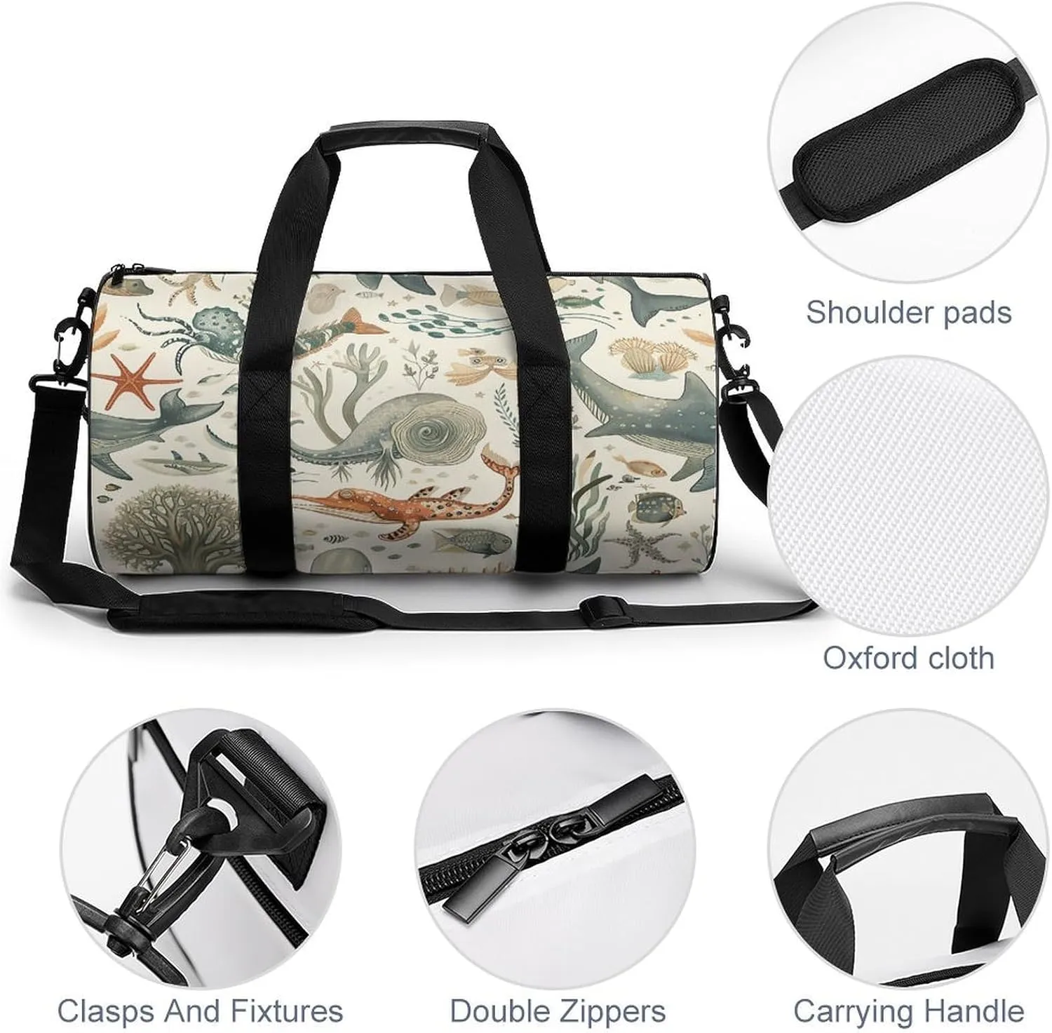 Marine Animal Pattern Gym Bag Small Travel Duffle Bag with Compartment Carry On Weekender Bag for Women Men