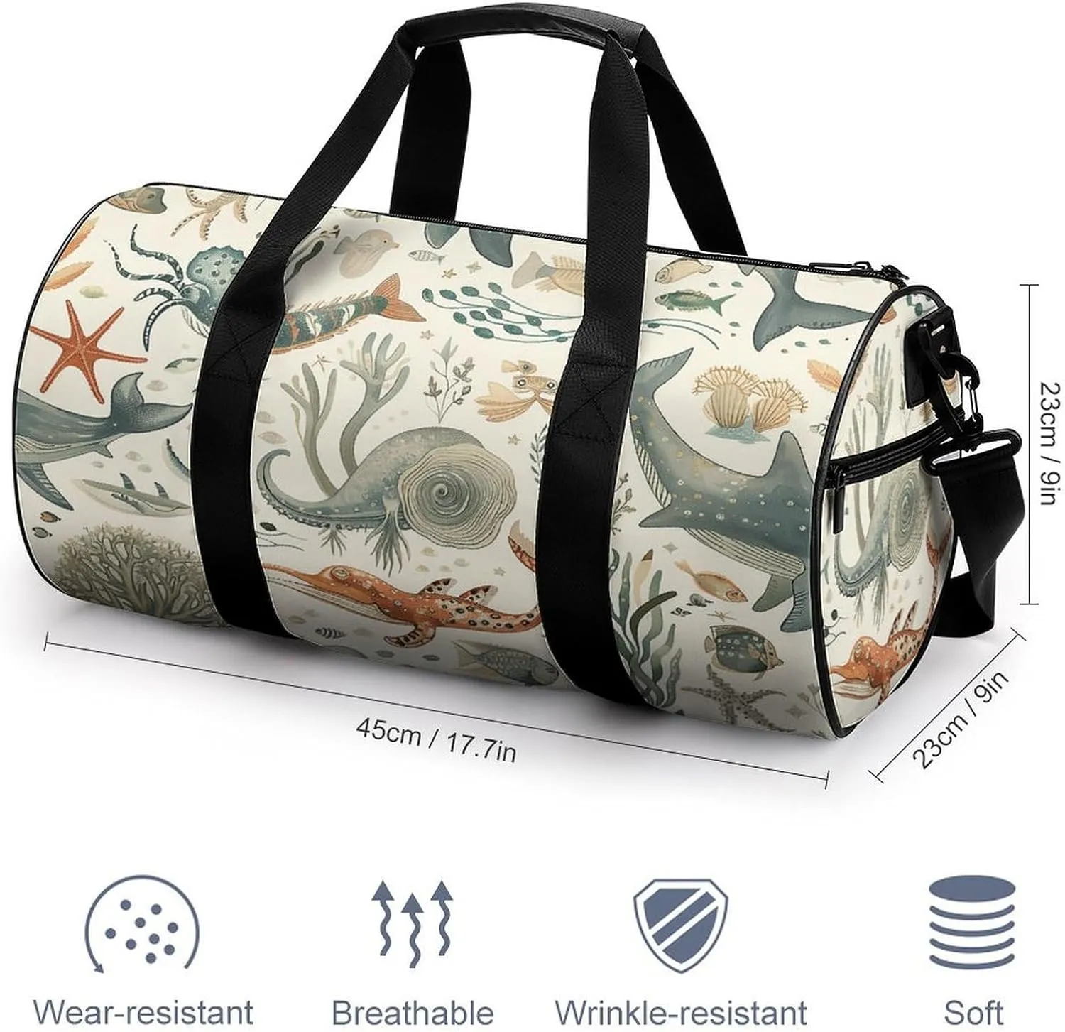 Marine Animal Pattern Gym Bag Small Travel Duffle Bag with Compartment Carry On Weekender Bag for Women Men