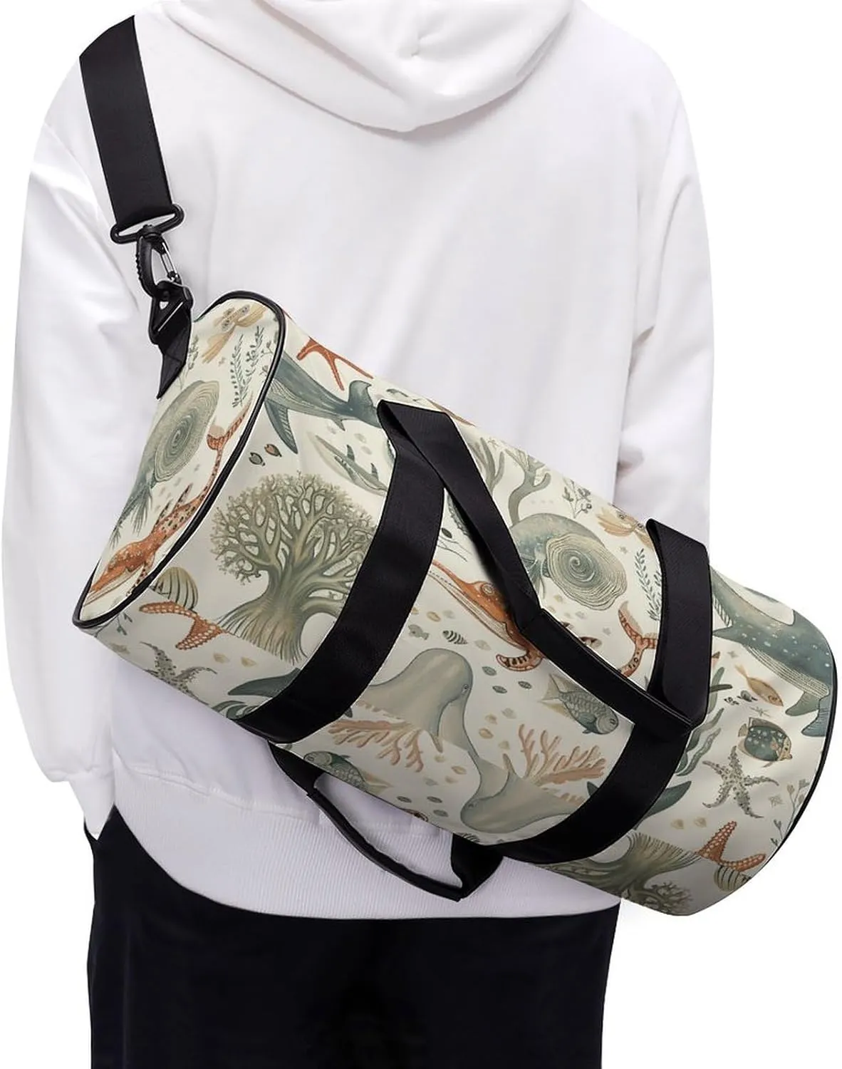 Marine Animal Pattern Gym Bag Small Travel Duffle Bag with Compartment Carry On Weekender Bag for Women Men