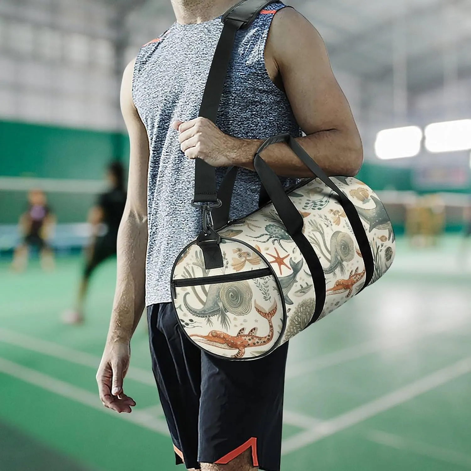 Marine Animal Pattern Gym Bag Small Travel Duffle Bag with Compartment Carry On Weekender Bag for Women Men