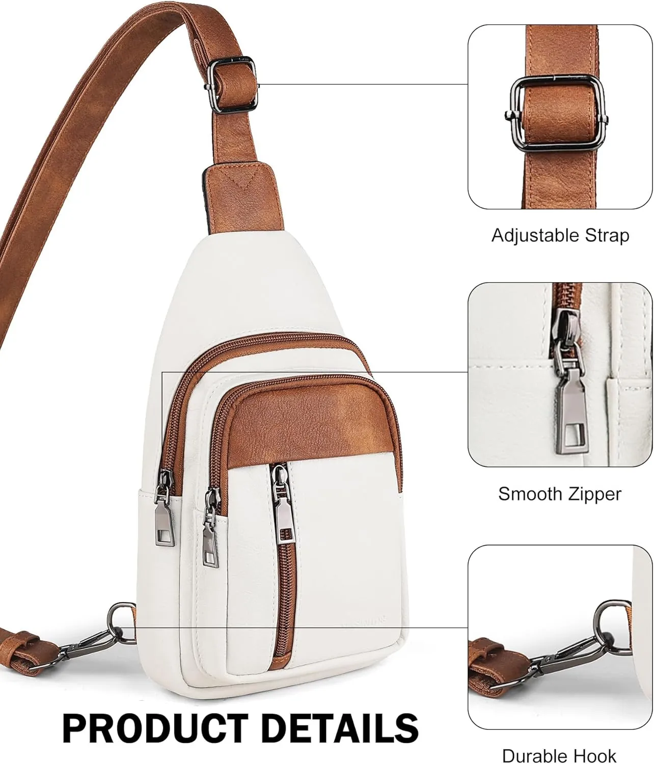 MASINTOR Sling Bag for Women - Crossbody Bags Fanny Pack with Vegan Leather - Adjustable Sling Backack for Travel Beige Brown