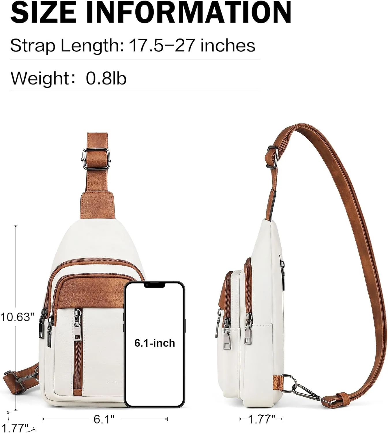 MASINTOR Sling Bag for Women - Crossbody Bags Fanny Pack with Vegan Leather - Adjustable Sling Backack for Travel Beige Brown
