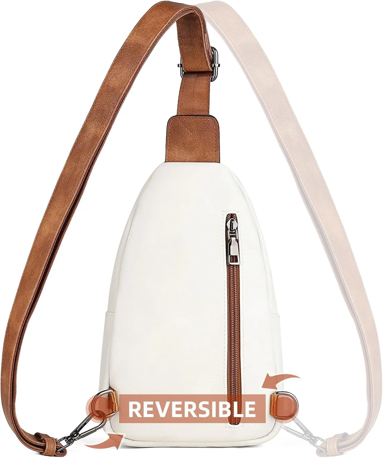 MASINTOR Sling Bag for Women - Crossbody Bags Fanny Pack with Vegan Leather - Adjustable Sling Backack for Travel Beige Brown