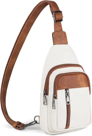 MASINTOR Sling Bag for Women - Crossbody Bags Fanny Pack with Vegan Leather - Adjustable Sling Backack for Travel Beige Brown