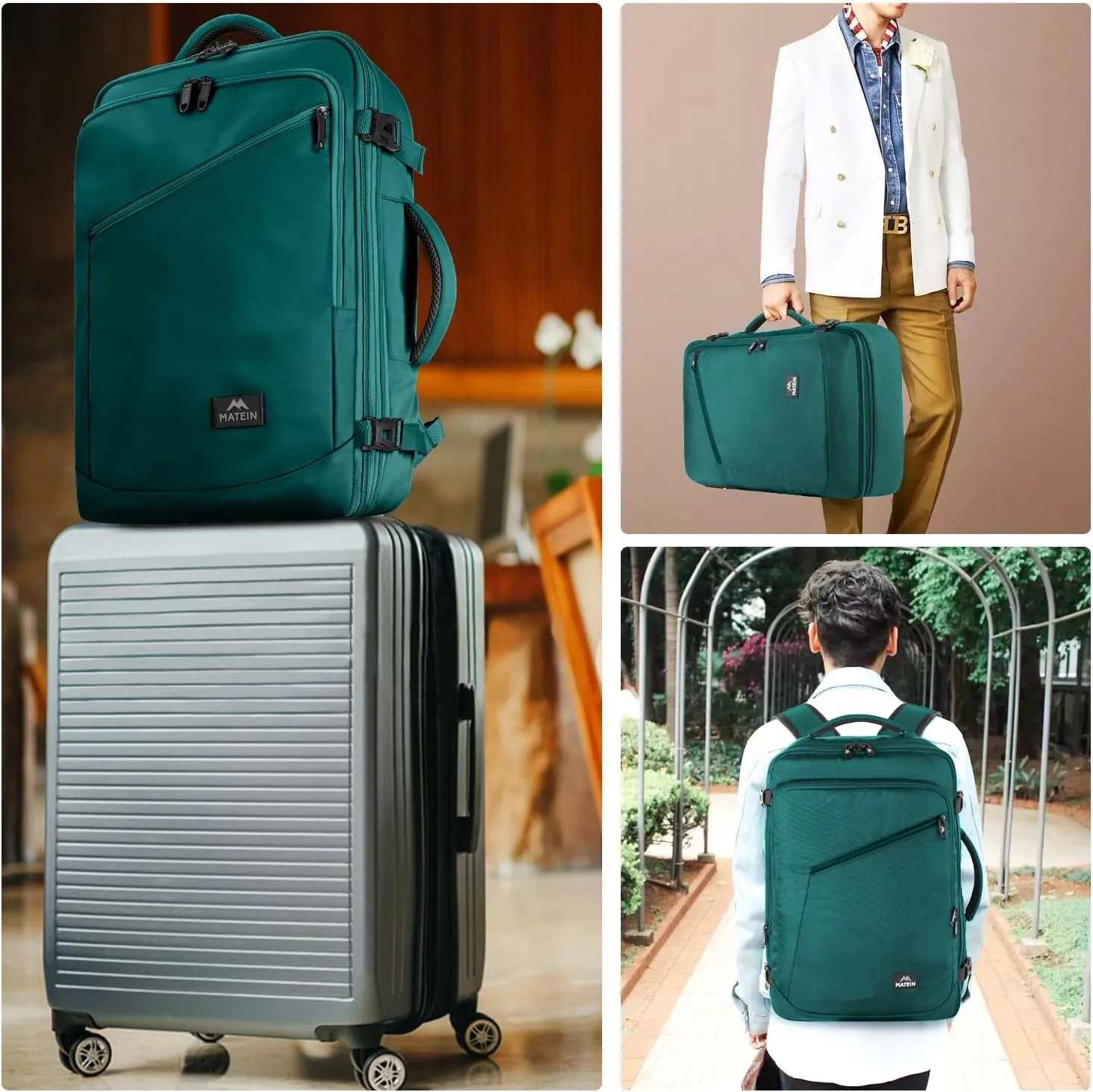 MATEIN Travel Backpack for Men Women, Carry on Backpack for Airplanes, Simple Daypack with Trolley Sleeve, Gifts for International Travelers, 35L, Peacock Blue