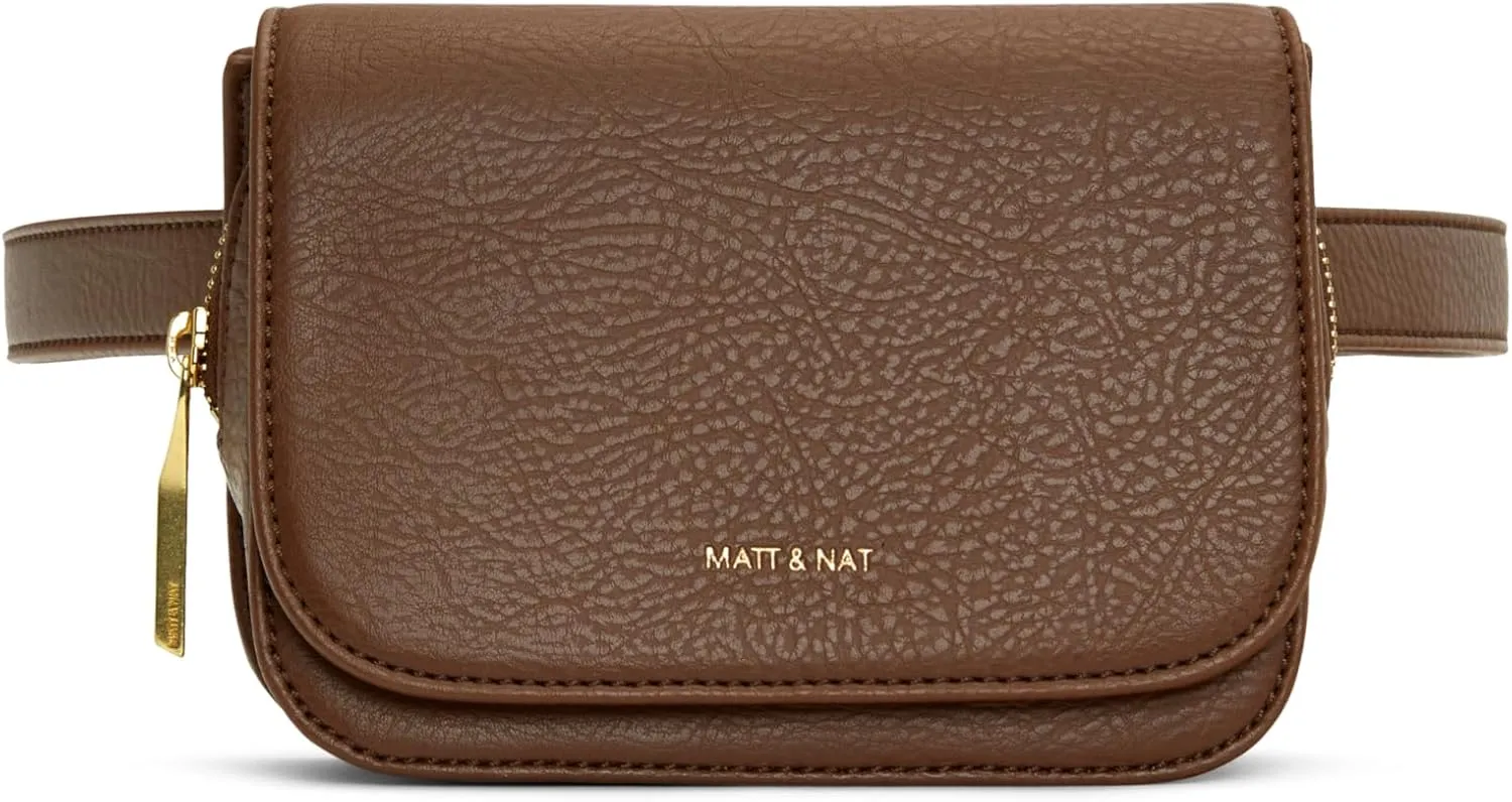 Matt & Nat Vegan Handbags, Park Waist Bag, Brick (Brown) - Designer Purses & Bags, Cruelty-Free, Animal Free, Recycled