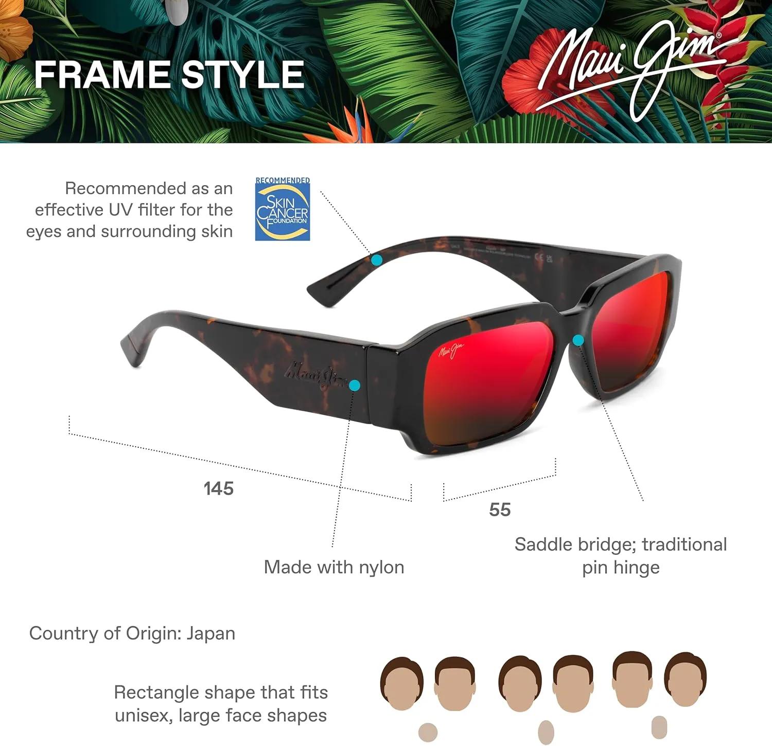 Maui Jim Kupale Rectangular Sunglasses