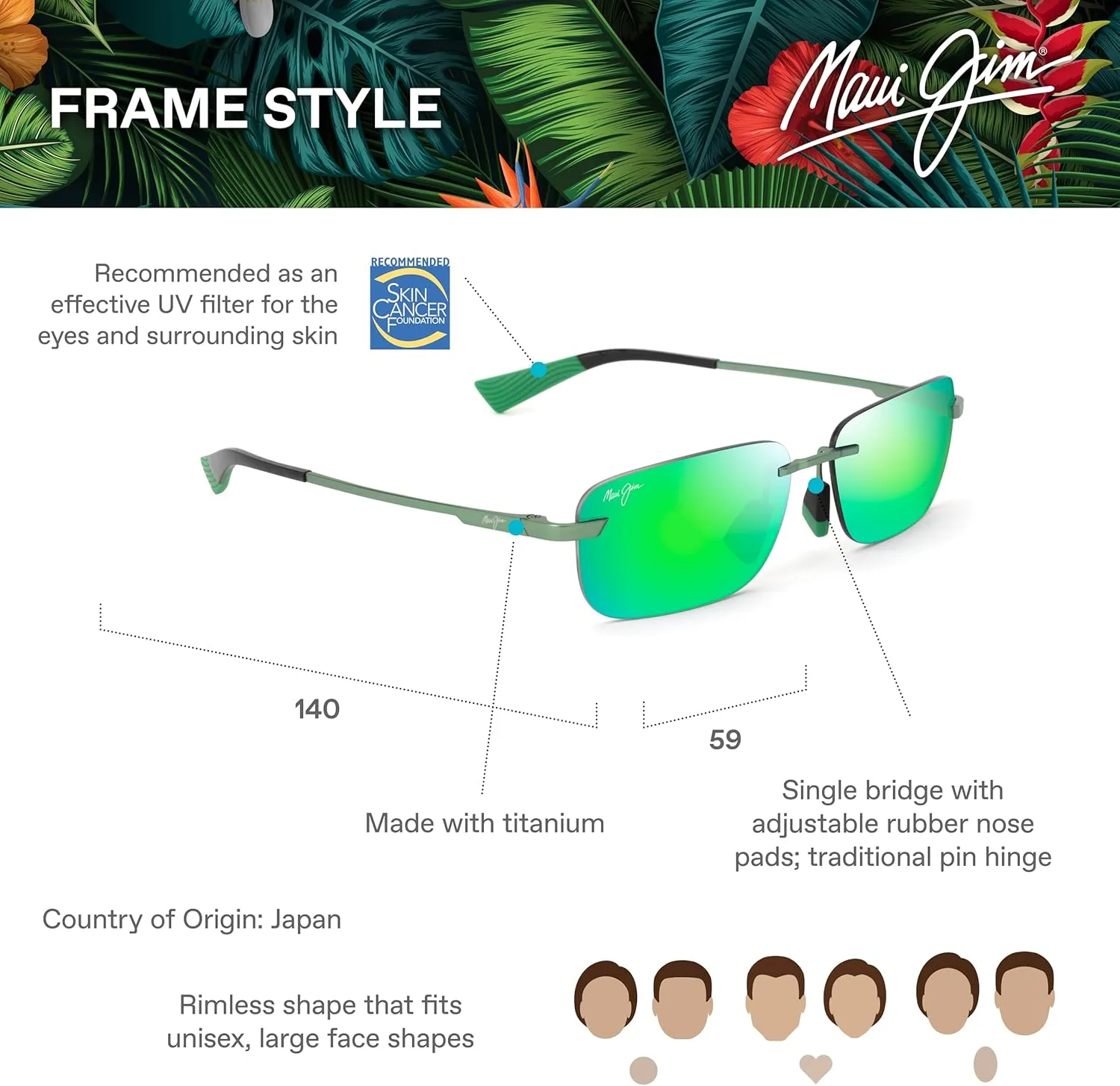 Maui Jim Lanakila Rectangular Sunglasses