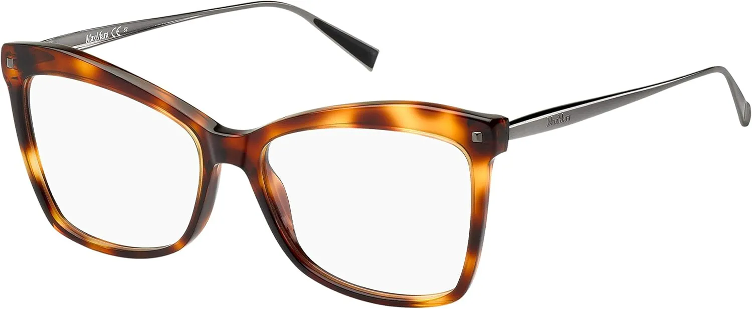 Max Mara Plastic Rectangular Eyeglasses 55 0OQB Havana Dark Ruthenium