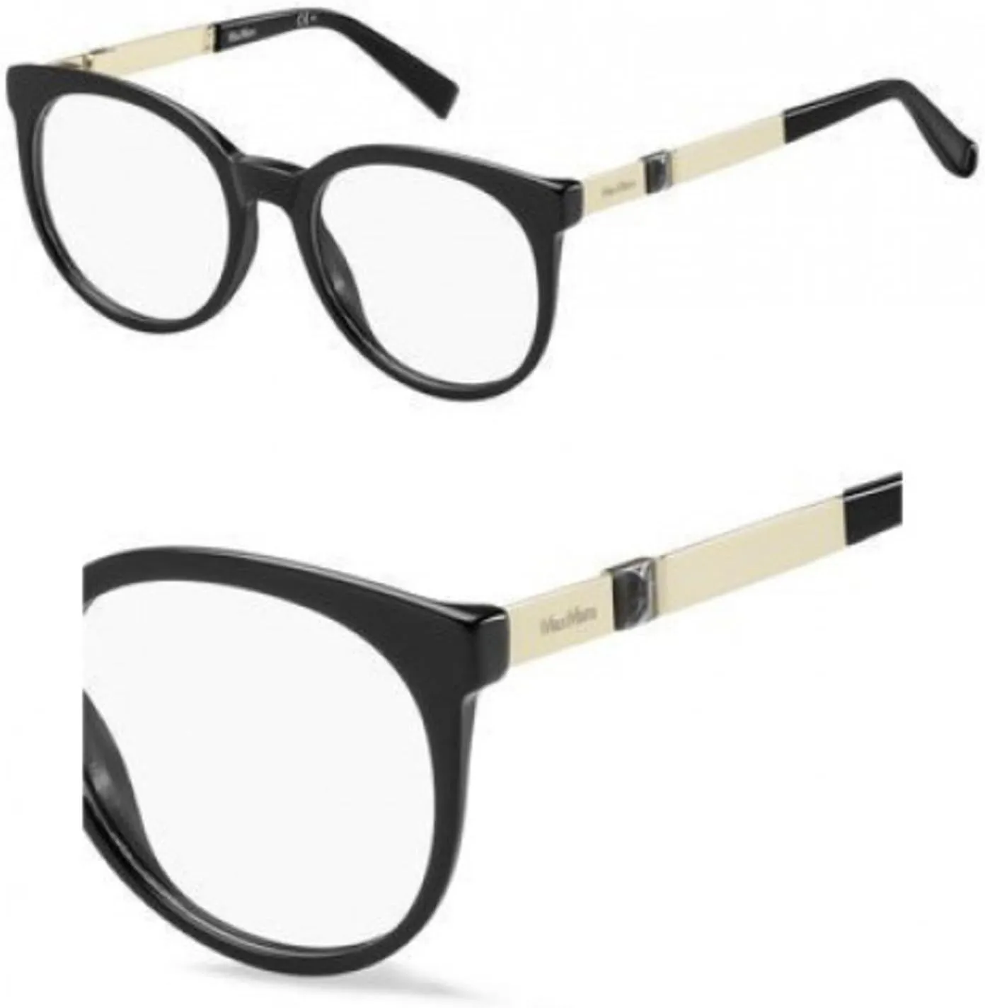 Max Mara Plastic Round Eyeglasses 52 0RHP Black Light Gold