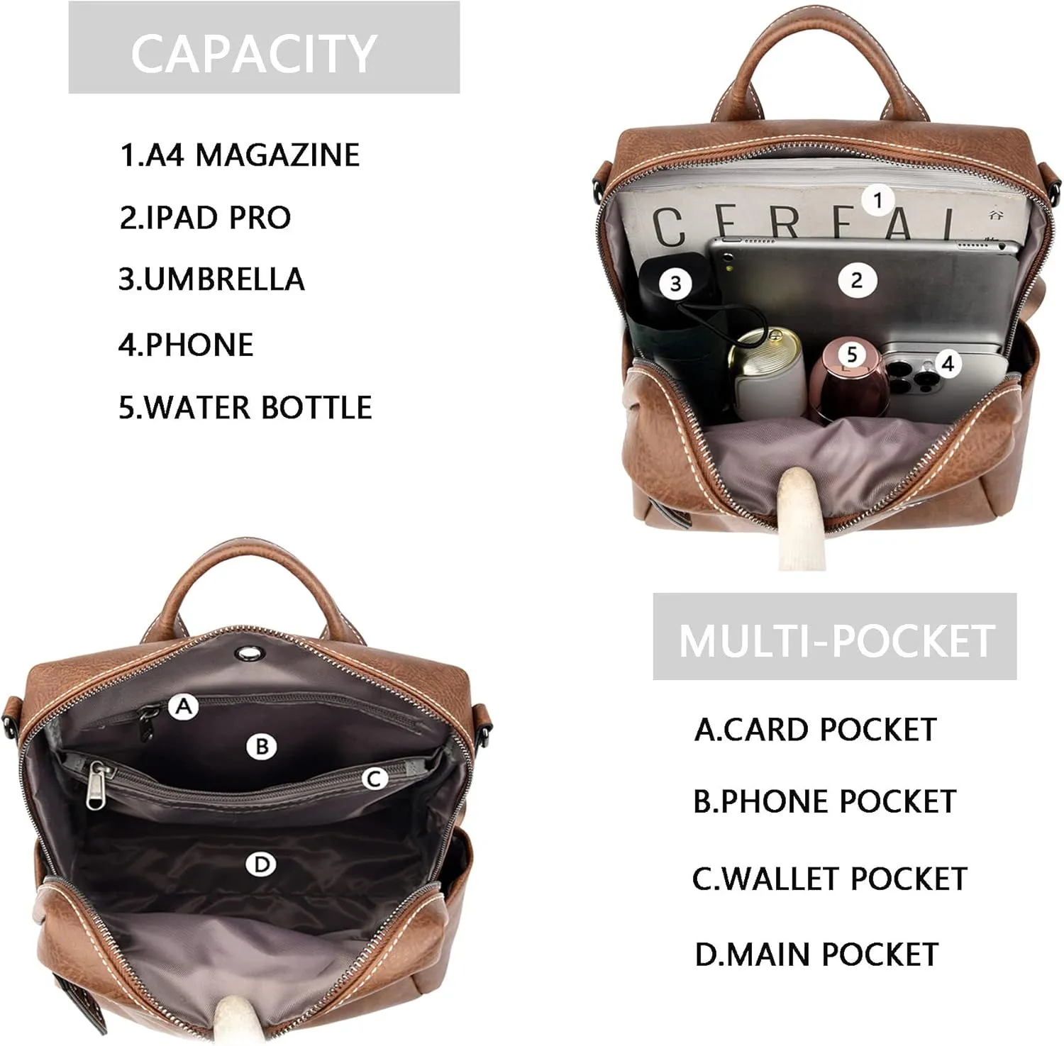 Maxoner Backpack Purse for Women Fashion Genuine Leather Convertible Shoulder Handbag Travel Bag Satchel Rucksack Ladies Bag