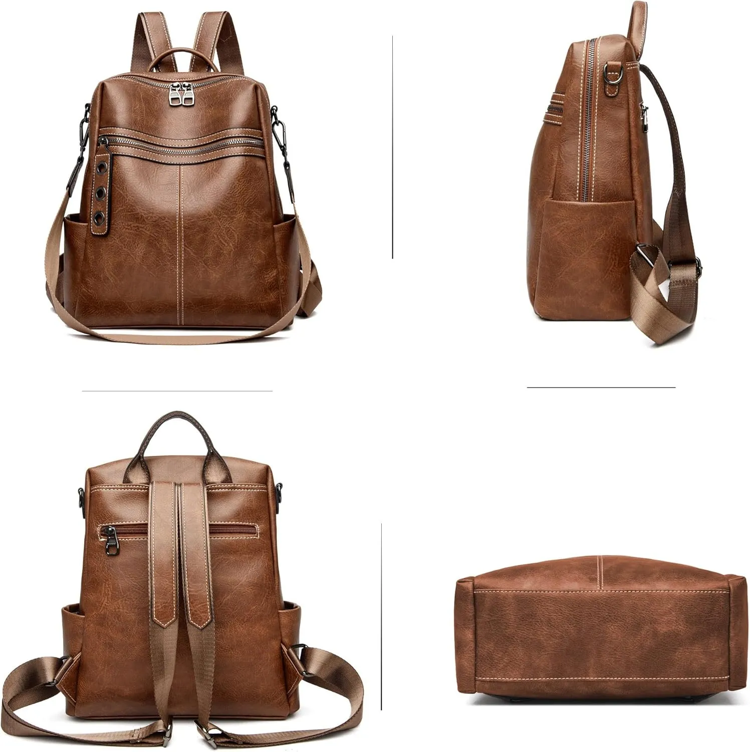Maxoner Backpack Purse for Women Fashion Genuine Leather Convertible Shoulder Handbag Travel Bag Satchel Rucksack Ladies Bag