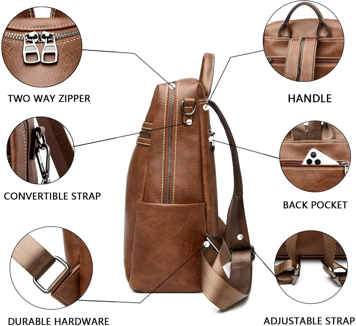 Maxoner Backpack Purse for Women Fashion Genuine Leather Convertible Shoulder Handbag Travel Bag Satchel Rucksack Ladies Bag