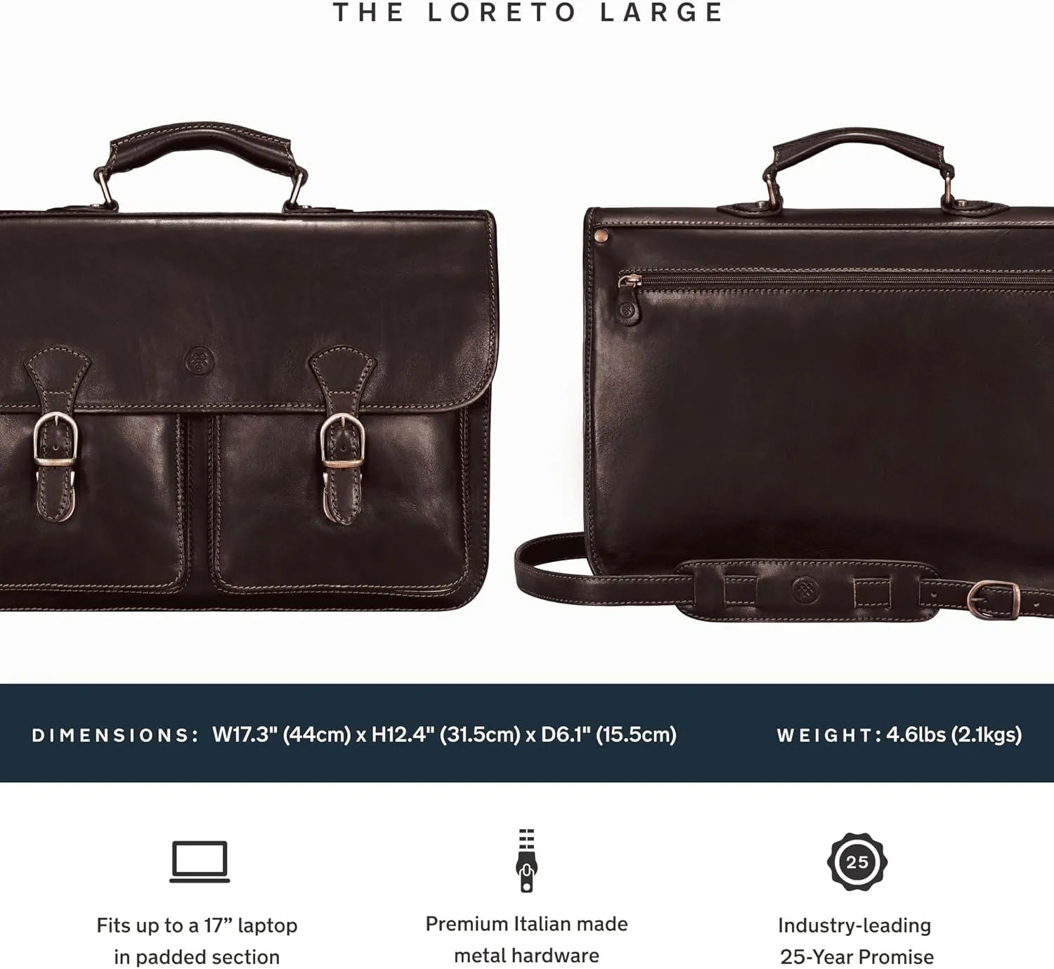 Maxwell Scott - Mens Leather 17" Laptop Briefcase Satchel with Padded Strap - Made from Full Grain Hides - The Loreto Large