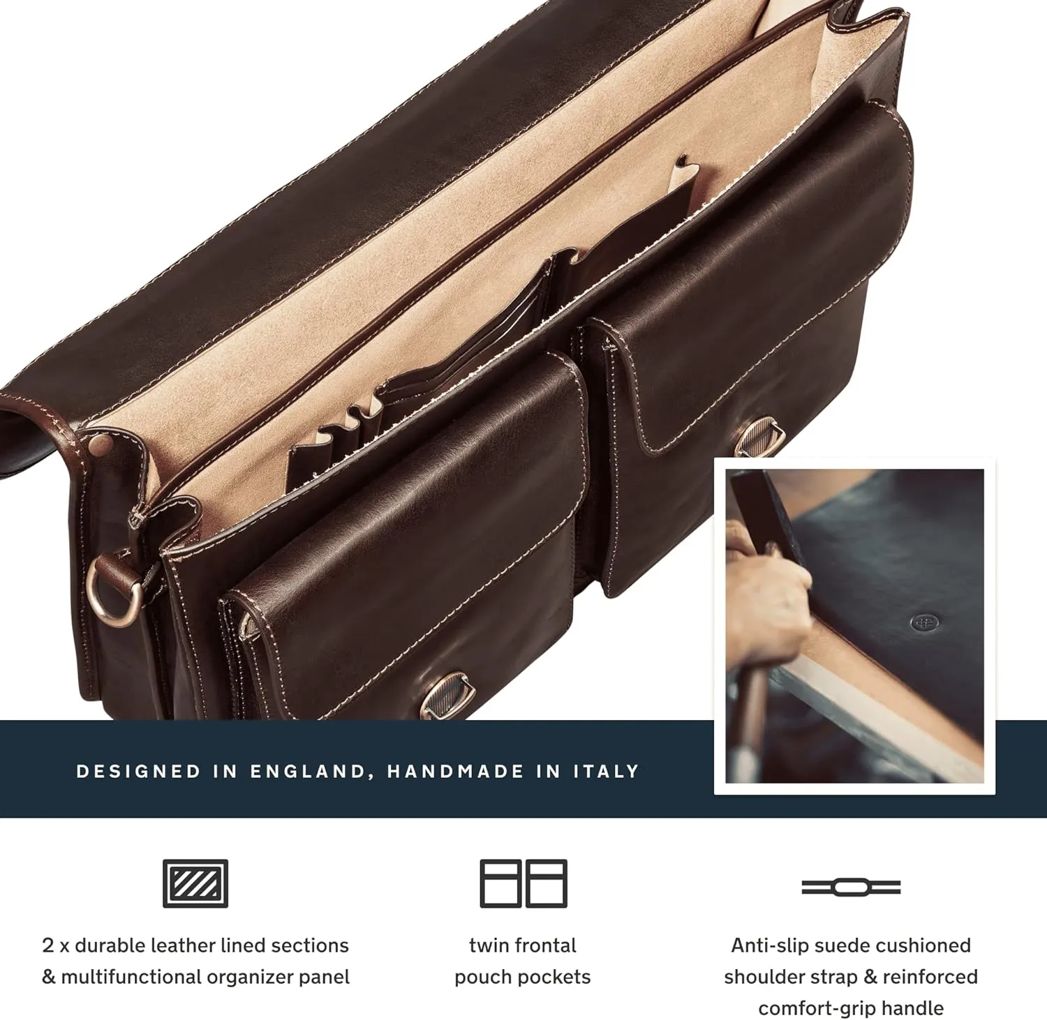 Maxwell Scott - Mens Leather 17" Laptop Briefcase Satchel with Padded Strap - Made from Full Grain Hides - The Loreto Large