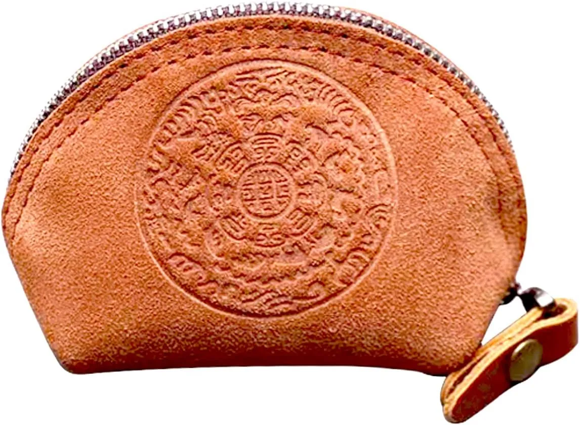 Medieval Leather Zipper Coin Pouch - Tumbled Cowhide,Handcrafted an embossed design,Coin Organizer, Change Holder,Keychain Coin Purse for Men & Women