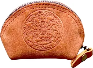 Medieval Leather Zipper Coin Pouch - Tumbled Cowhide,Handcrafted an embossed design,Coin Organizer, Change Holder,Keychain Coin Purse for Men & Women