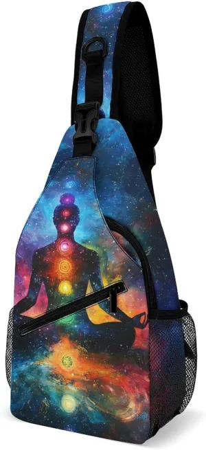 Meditating Cosmic Psychedelic Casual Sling Bag Backpack Travel Shoulder Chest Crossbody Bags Adjustable Daypack Unisex