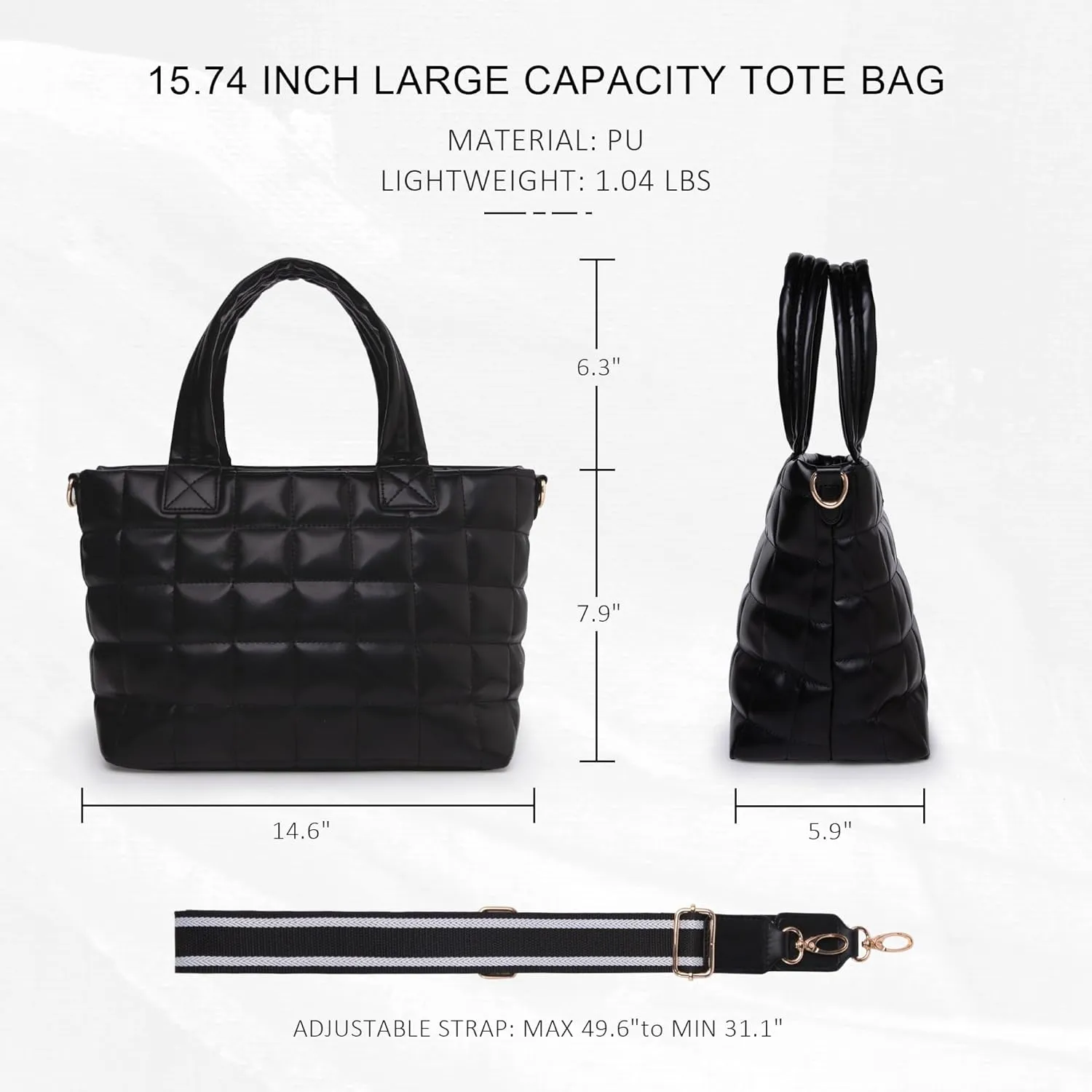 MEEJUNE Puffer Tote Bag for Women Large Quilted Shoulder Bag Crossbody Purse with Adjustable Strap