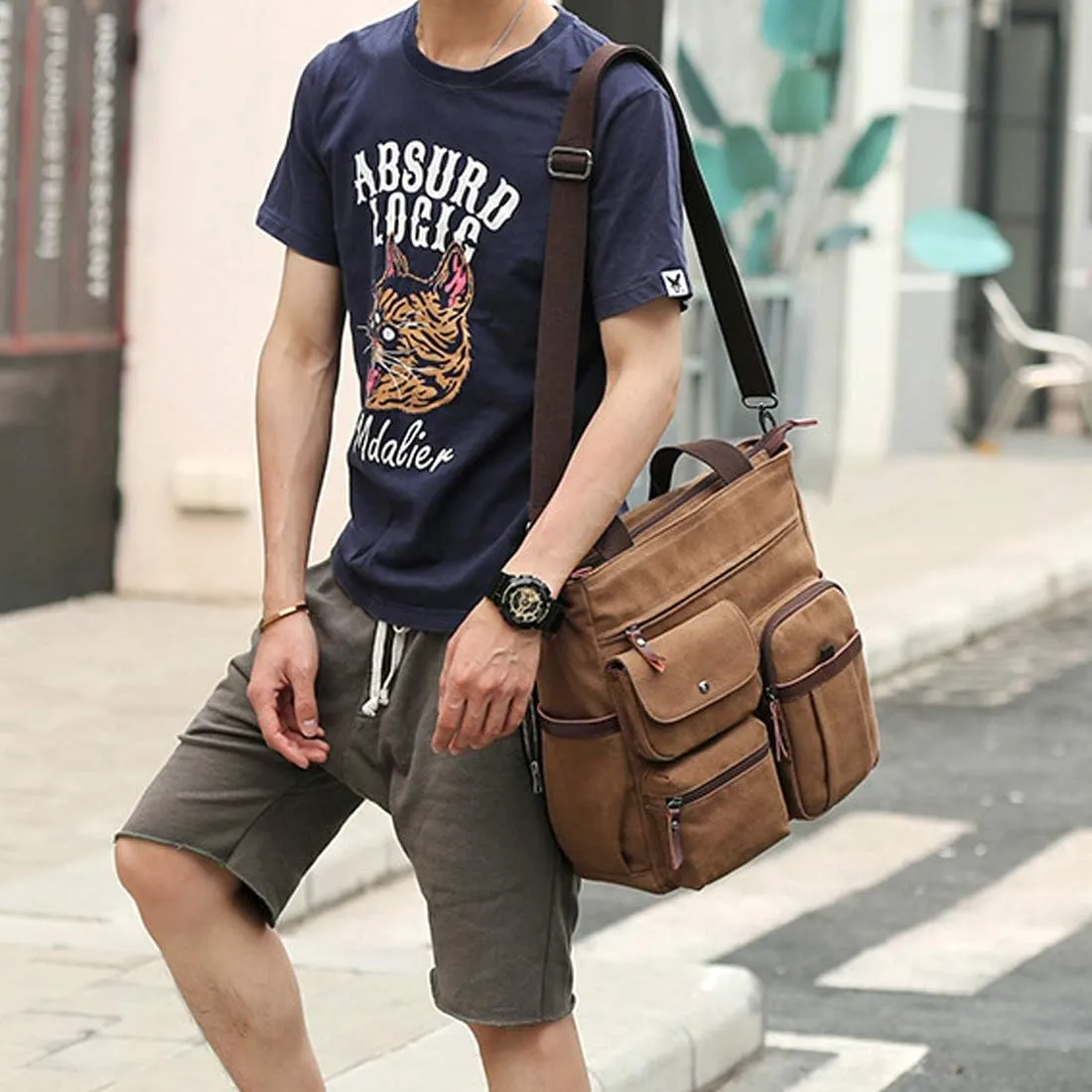 Men Canvas Handbag Vintage Messenger Crossbody Purse Travel Hiking Tote Satchel