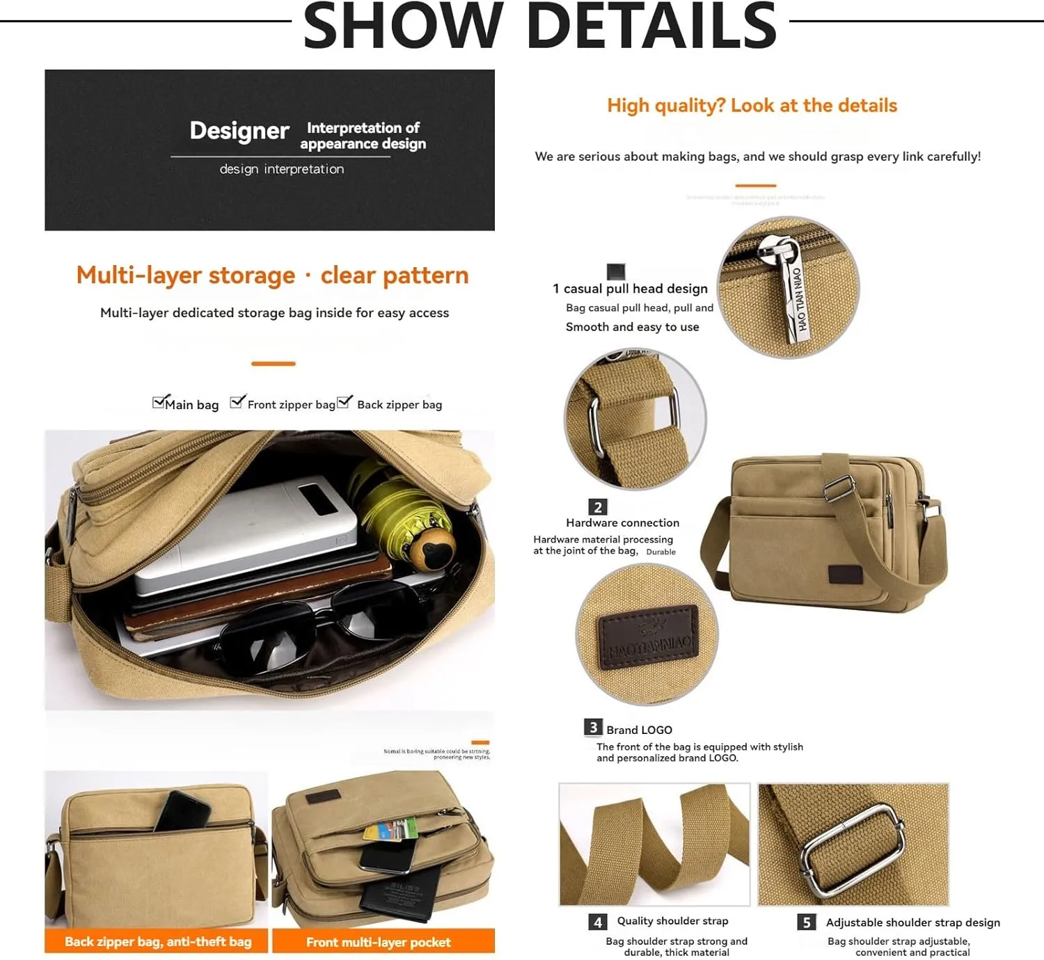 Men's Canvas Postman Bag Vintage Crossbody Canvas Messenger Shoulder Bag Hiking Military Travel Bag