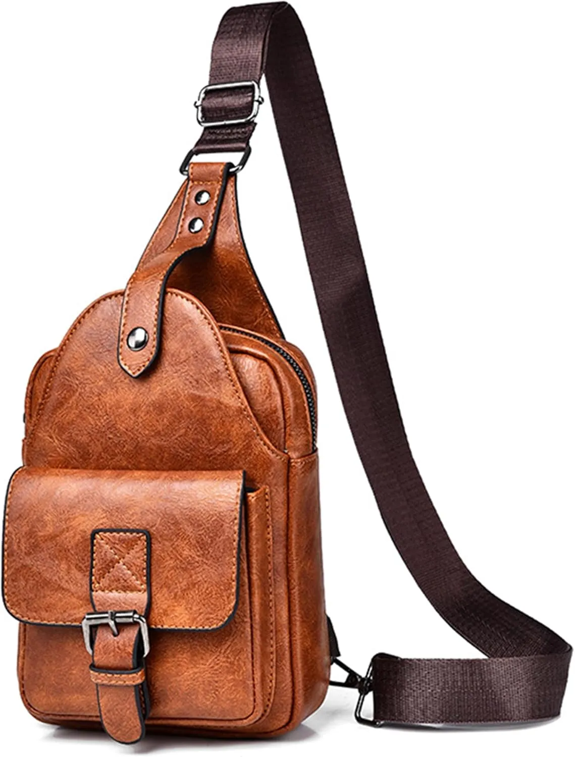 Men's Leather Crossbody Sling Bag - Anti-Theft Multi-pocket Shoulder Bag for Hiking Travel