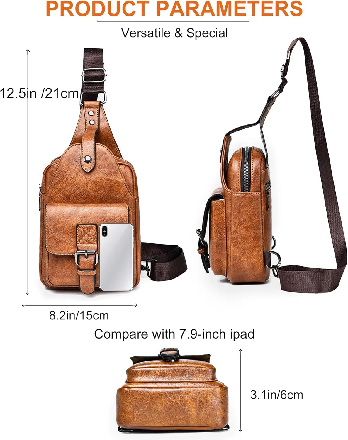 Men's Leather Crossbody Sling Bag - Anti-Theft Multi-pocket Shoulder Bag for Hiking Travel
