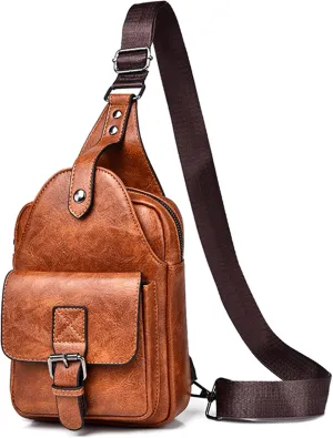 Men's Leather Crossbody Sling Bag - Anti-Theft Multi-pocket Shoulder Bag for Hiking Travel