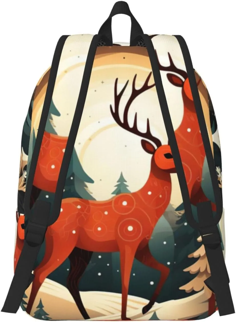 Merry Christmas Deer Canvas Casual Lightweight Duffel Bag, Fashion Duffel Bag, Unisex Travel Backpack