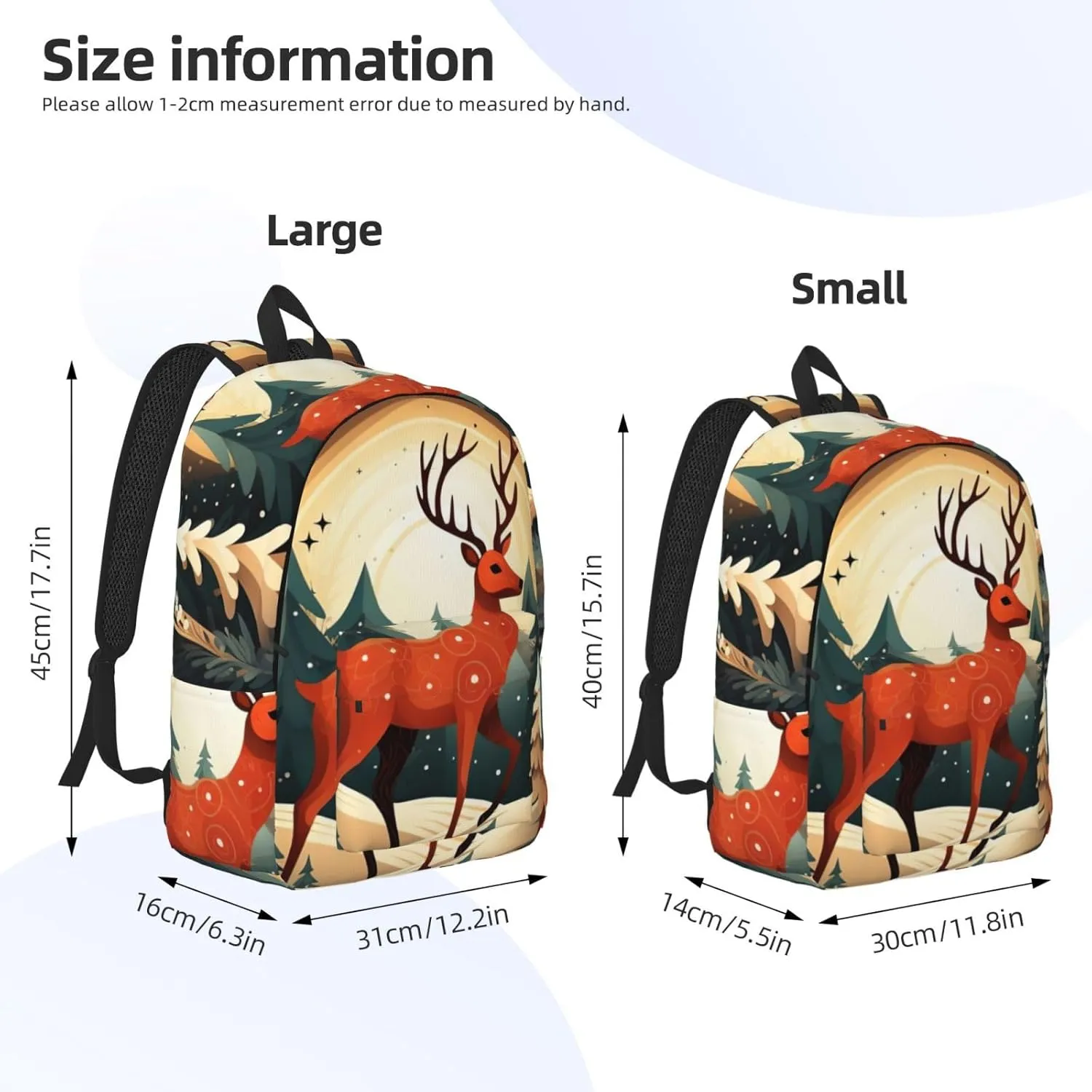 Merry Christmas Deer Canvas Casual Lightweight Duffel Bag, Fashion Duffel Bag, Unisex Travel Backpack
