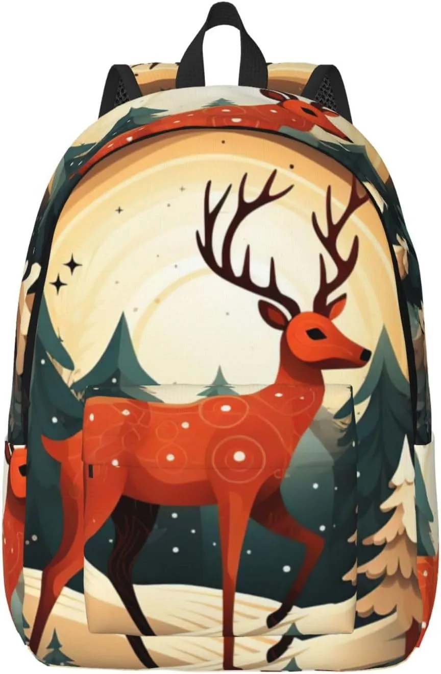 Merry Christmas Deer Canvas Casual Lightweight Duffel Bag, Fashion Duffel Bag, Unisex Travel Backpack
