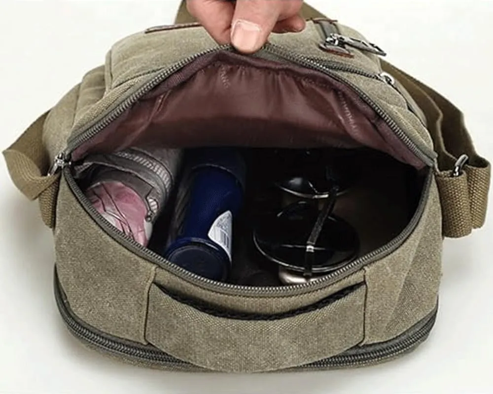 Messenger bag for Men Women, Vintage Canvas Crossbody Bag Shoulder Bag Multi Pocket Purse, Small Messenger Satchel Bag Travel