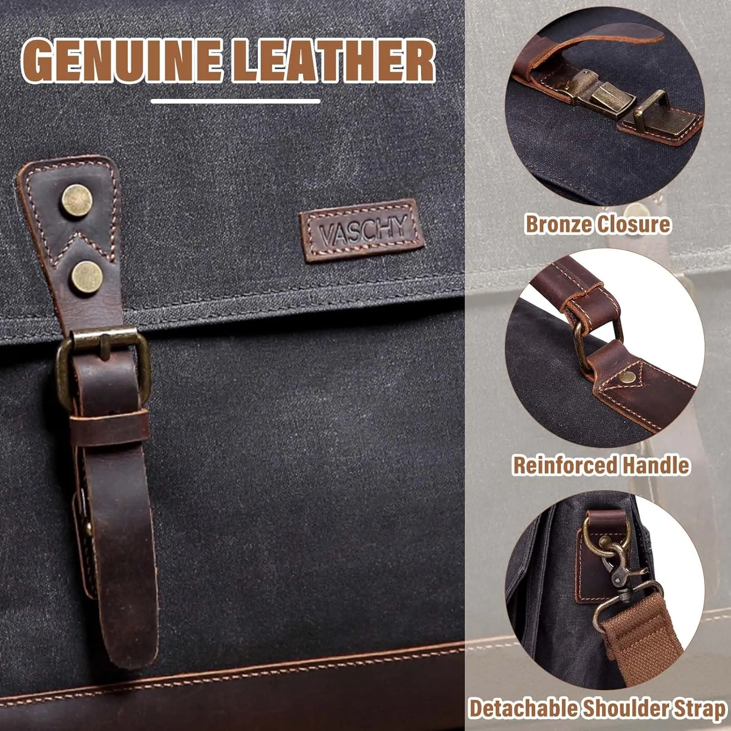 Messenger Bag for Men,Vintage Canvas Leather Canvas Laptop Satchel Shoulder Bag Business Briefcase