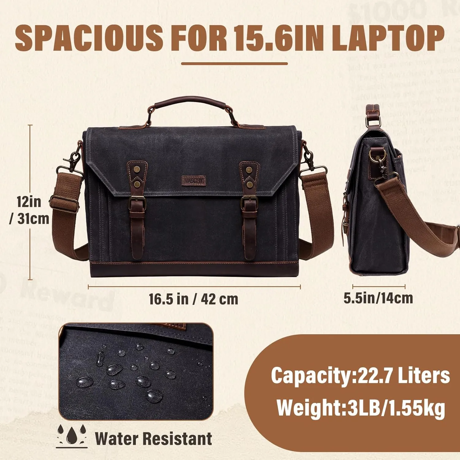 Messenger Bag for Men,Vintage Canvas Leather Canvas Laptop Satchel Shoulder Bag Business Briefcase
