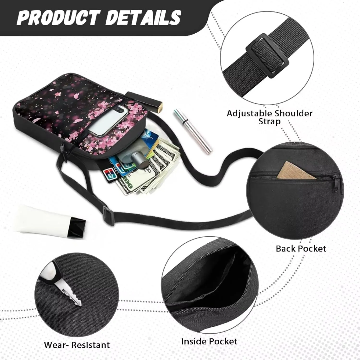 Messenger Bag for Women Lightweight Adjustable Crossbody Bag Compact Sling Satchel Casual Purse for Travel Everyday
