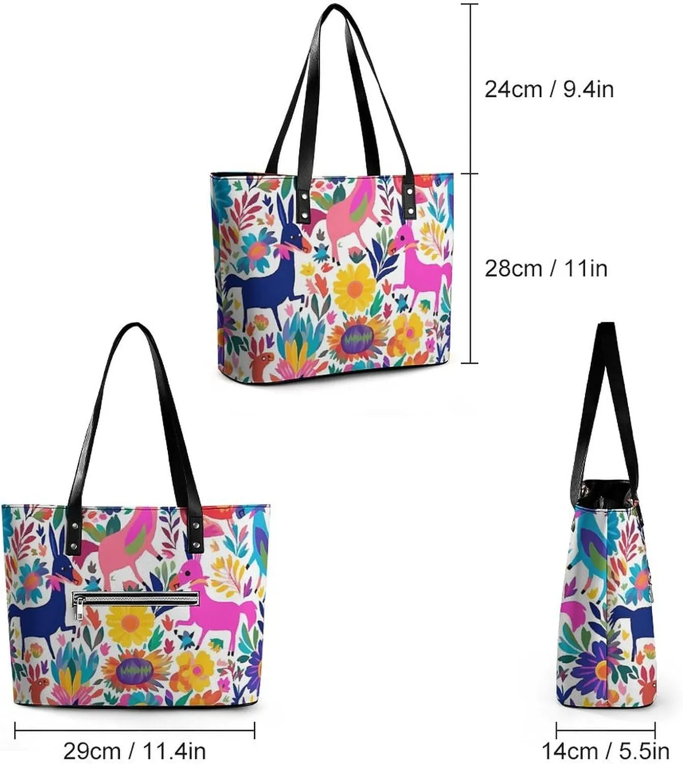 Mexican Otomi Animals Bag Purse Handbag for Women Top Handle Satchel Shoulder with Zipper Tote Bags Large