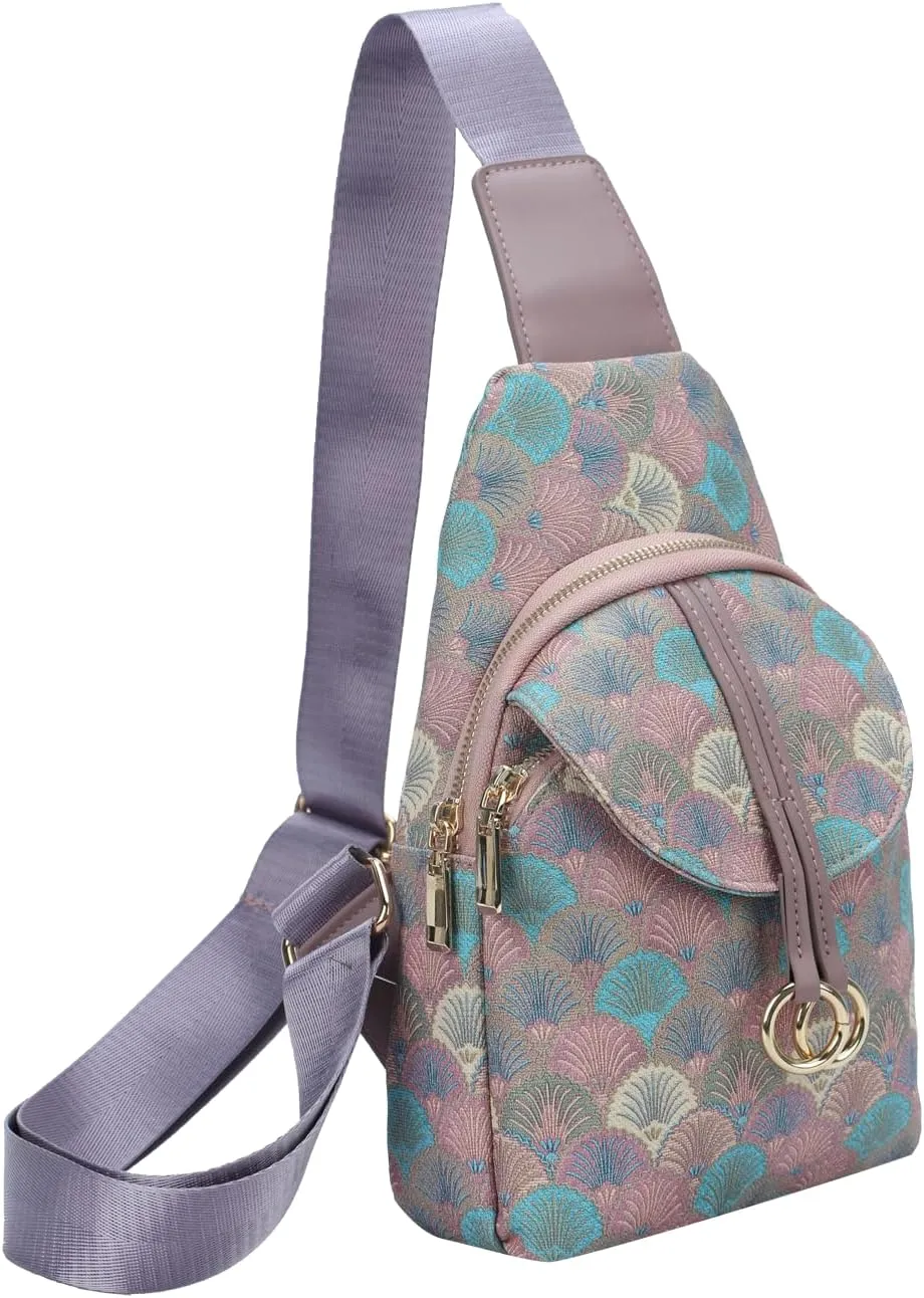MICOM Sling Bag, Crossbody Bags for Women,Floral PU Fashion Sling Bag for Women,Leather Sling Crossbody Bags,Adjustable for Travel Shopping (Purple)