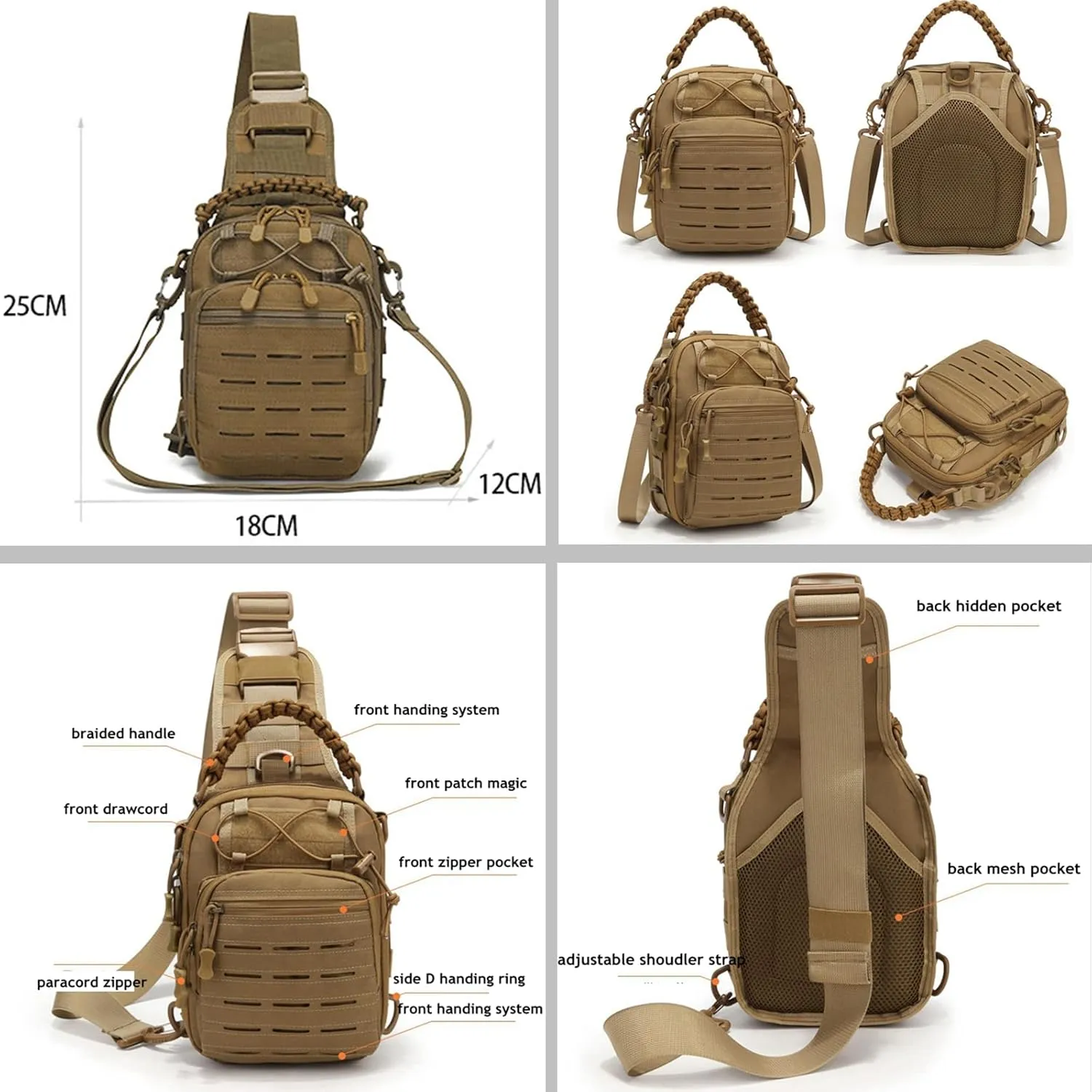 Military Shoulder Bags Tactical Compact Concealed Carry Sling Bag for Climbing Camping Fishing Trekking