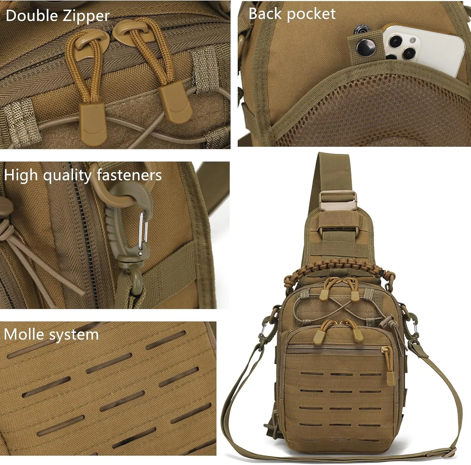 Military Shoulder Bags Tactical Compact Concealed Carry Sling Bag for Climbing Camping Fishing Trekking