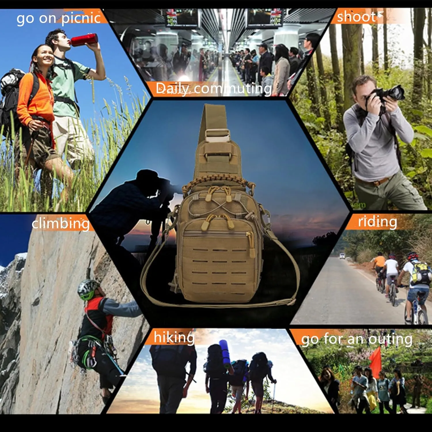 Military Shoulder Bags Tactical Compact Concealed Carry Sling Bag for Climbing Camping Fishing Trekking