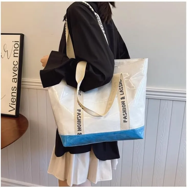 MINGRI Beach Tote Bag for Women Waterproof Sandproof Shoulder Totes Bags with Zipper,Larger Plastic Lightweight Hobo Handbag