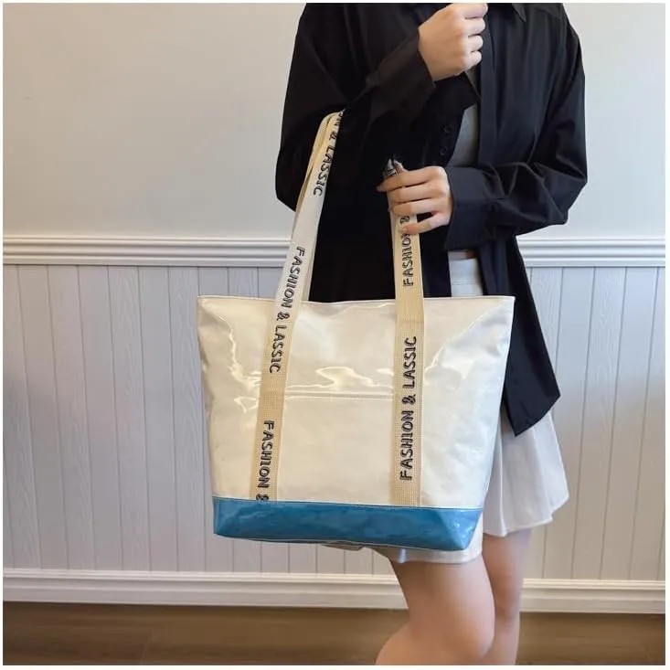 MINGRI Beach Tote Bag for Women Waterproof Sandproof Shoulder Totes Bags with Zipper,Larger Plastic Lightweight Hobo Handbag