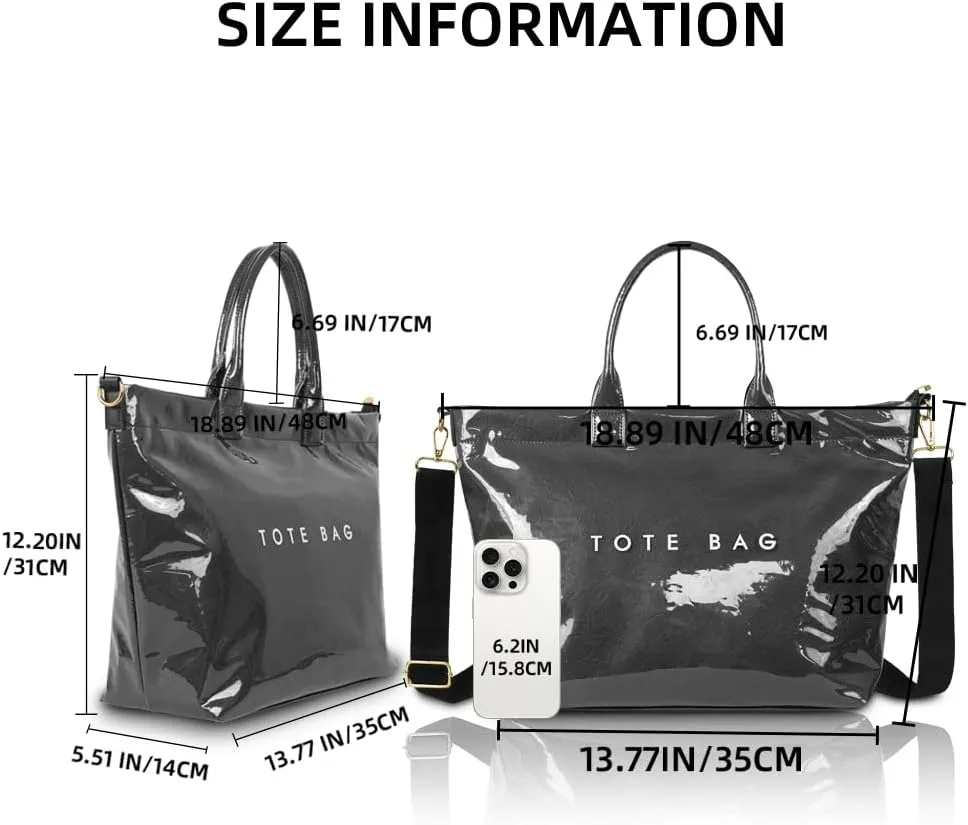 MINGRI Tote Bag for Women PVC Clear Totes Bags Large Plastic Carry All Bag Crossbody Shoulder Handbag Hobo for Work Travel
